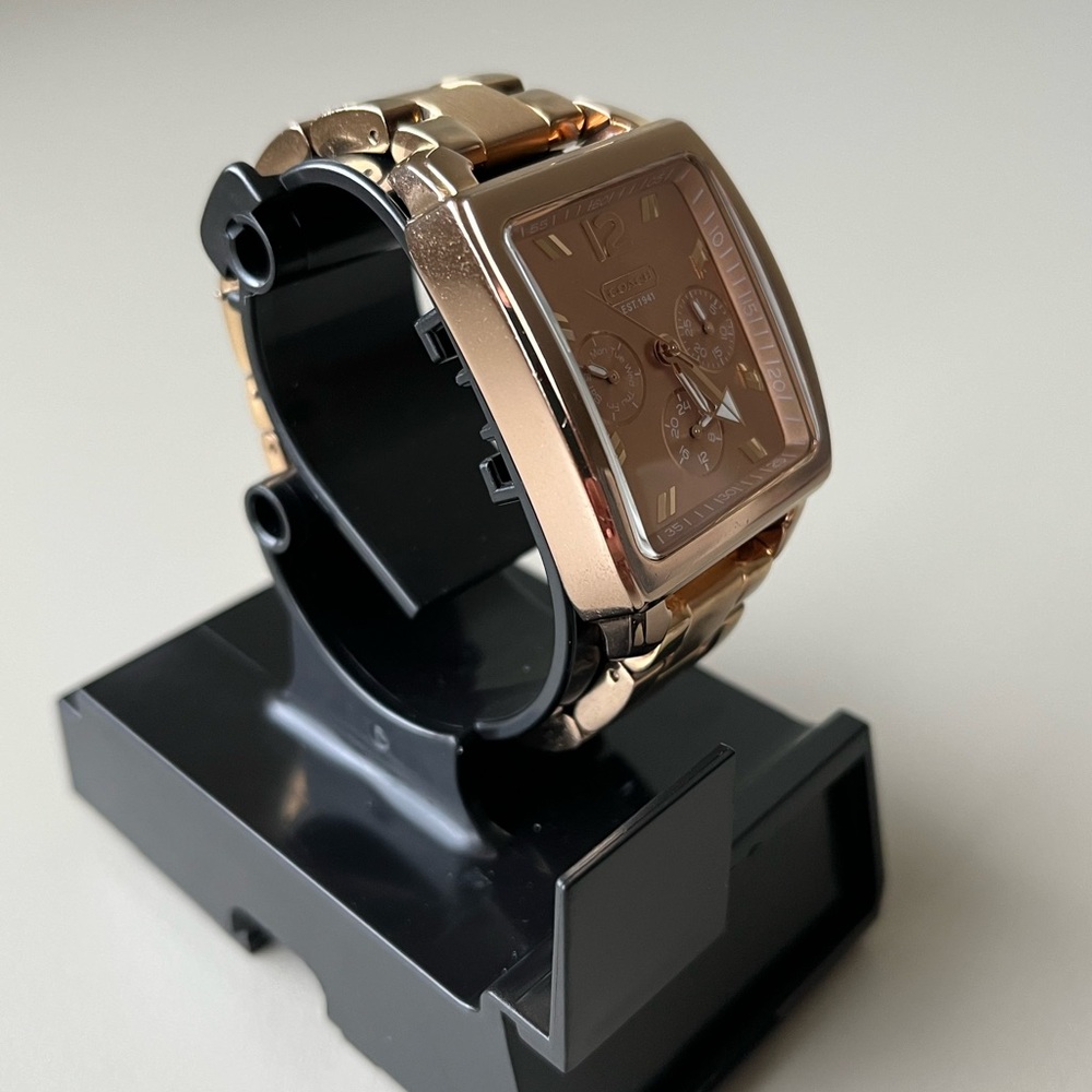 Coach Gold Rectangular Watch With Metallic Bracel… - image 3